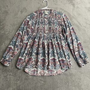 Sundance Babydoll Top Women Small Blue Pink Floral Victorian Peasant Cottagecore